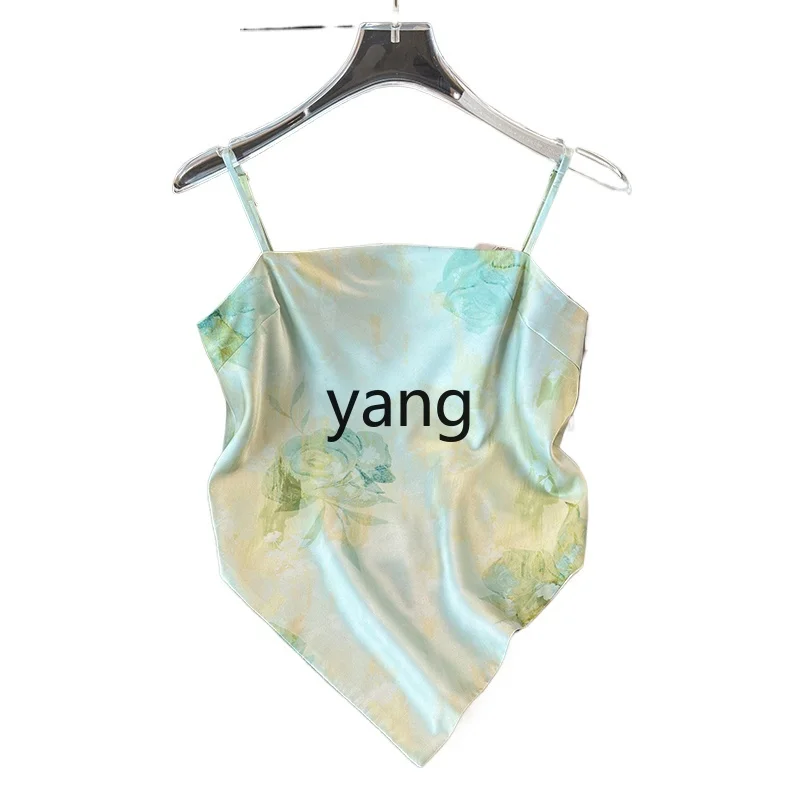 

LMM printed summer high-end satin sling vest women's belly pocket type thin strap silk scarf