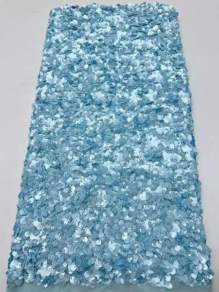 European And American Green Lace Mesh Fabric, Full Width Dense Size Bead Sequin Embroidery Fabric