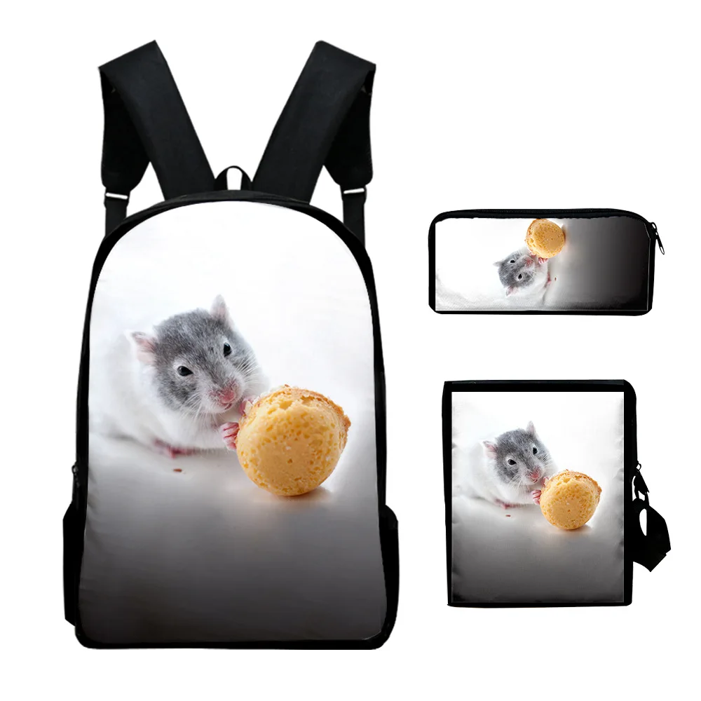Harajuku Youthful Peculiar Funny mouse 3D Print 3pcs/Set Student Travel bags Laptop Daypack Backpack Shoulder Bag Pencil Case