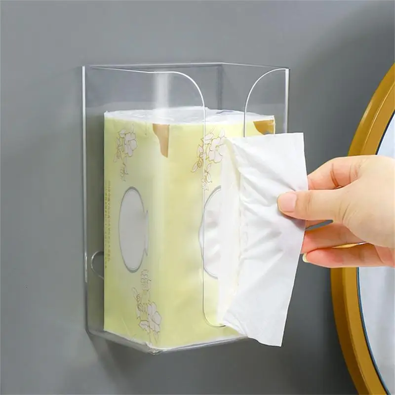 Wall Mounted Tissue Box Rectangular Wall Tissue Dispenser Holder Without Nails Wall Facial Tissue Box For Bathroom Kitchen