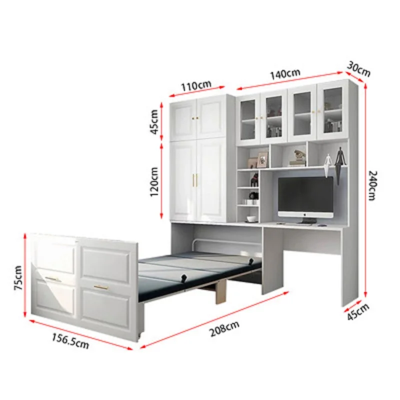 Funkcjonalne inteligentne meble biurowe łóżko do drzemki składane niewidoczne chowanie rozkładanych łóżek z regałem na książki stół biurkowy