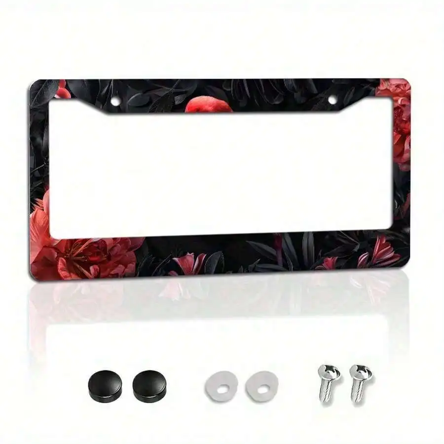 

Decorative Floral Metal License Plate Frame With Screws And Washers