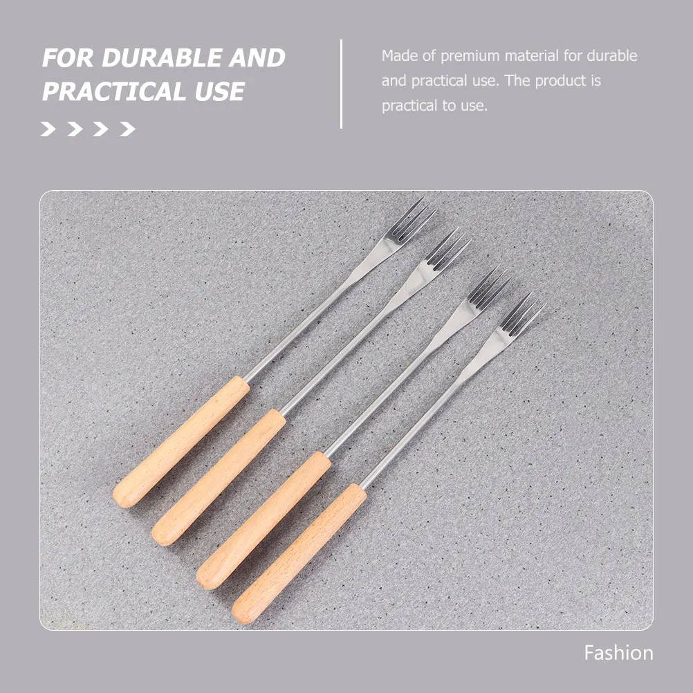 

4pcs Wooden H BBQ Forks Stainless Steel Long H Fondue Marshmallow Roasting Sticks Practical Use Kitchen Bar