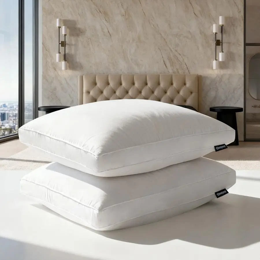 

Goose Feather Down Fiber Gusseted Pillows, Hotel Pillow Luxury Bed Pillows, 100 Cotton Cover, Jumbo Size Set of 2
