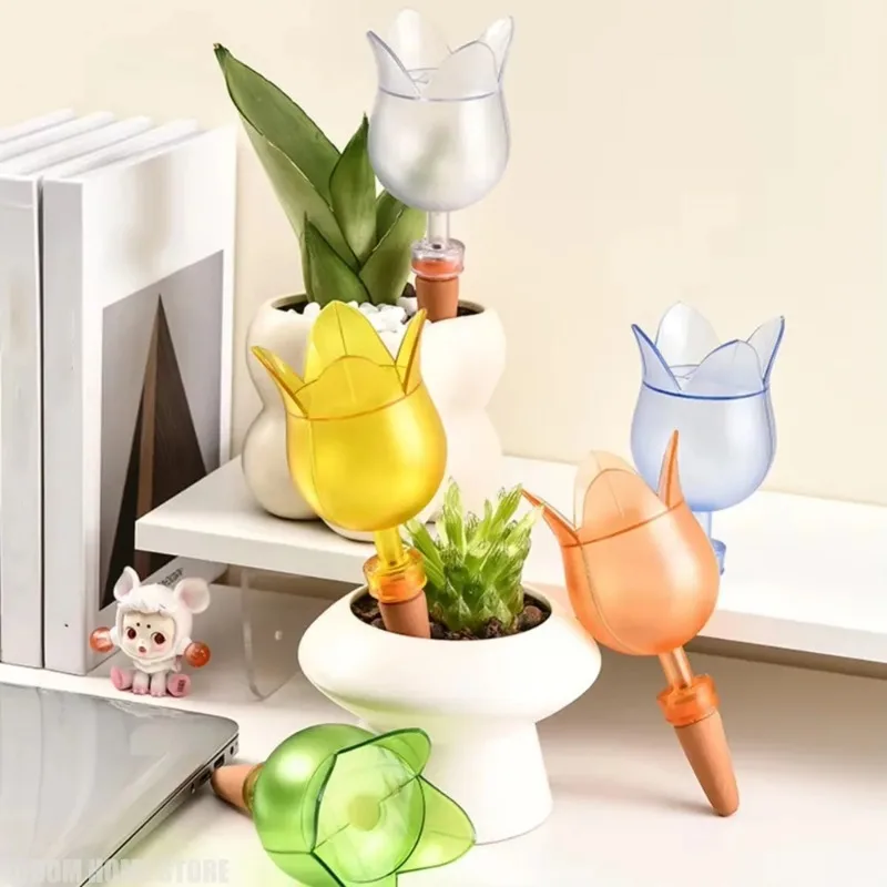 1Pc 180ml Tulip Shape Self-Watering Globes, Automatic Plant Watering Spikes, Transparent Dripper with Terracotta Stakes