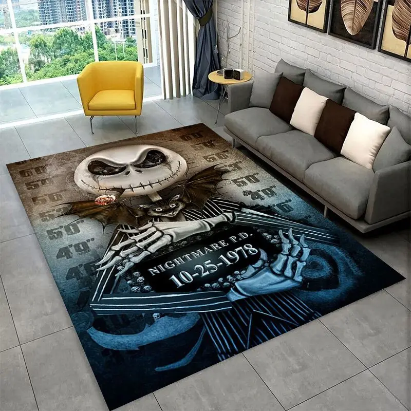 HD Cartoon N-Nightmare Before Christmas Jack Halloween Carpet Rug for Playroom Bedroom Living Room Sofa,Game Area Rug Non-slip