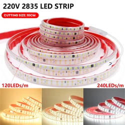 2835 LED Strip 220V High Brightness 120LEDs/m 240LEDs/m Adhesive LED Lighting Strip Waterproof Led Tape Outdoor Garden Lights