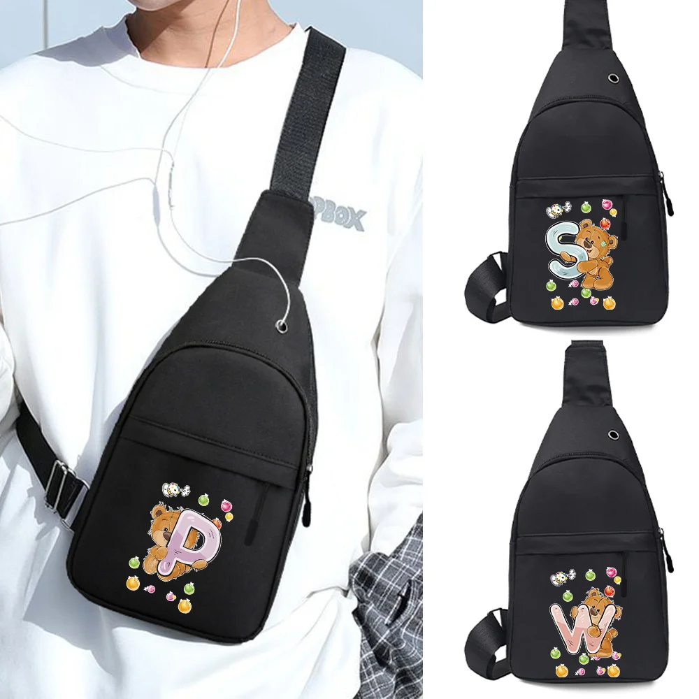 

Men's Chest Bags Casual Fanny Pack Short Travel Waterproof Shoulder Bag Bear 26 Letter Print Handbag Outdoor Crossbody Gym Bag