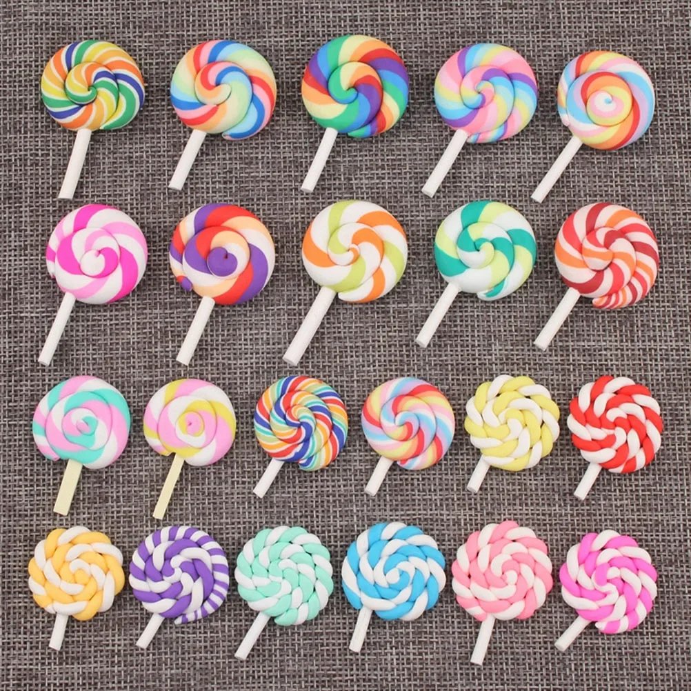 

20 Pcs Micro Landscape Clay Lollipops Polymer Decor Candy Realistic 3D Simulation Rainbow Swirl Handicraft Gifts Garden Statue