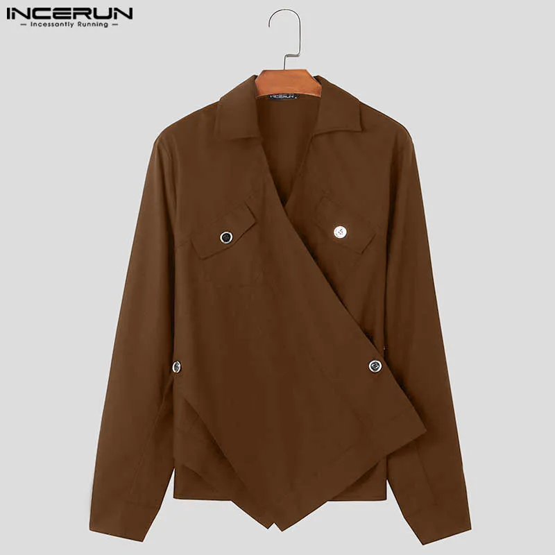 INCERUN Men Irregular Jackets Solid Color Lapel Long Sleeve Casual Male Coats Streetwear Autumn 2024 Fashion Jackets Outerwear