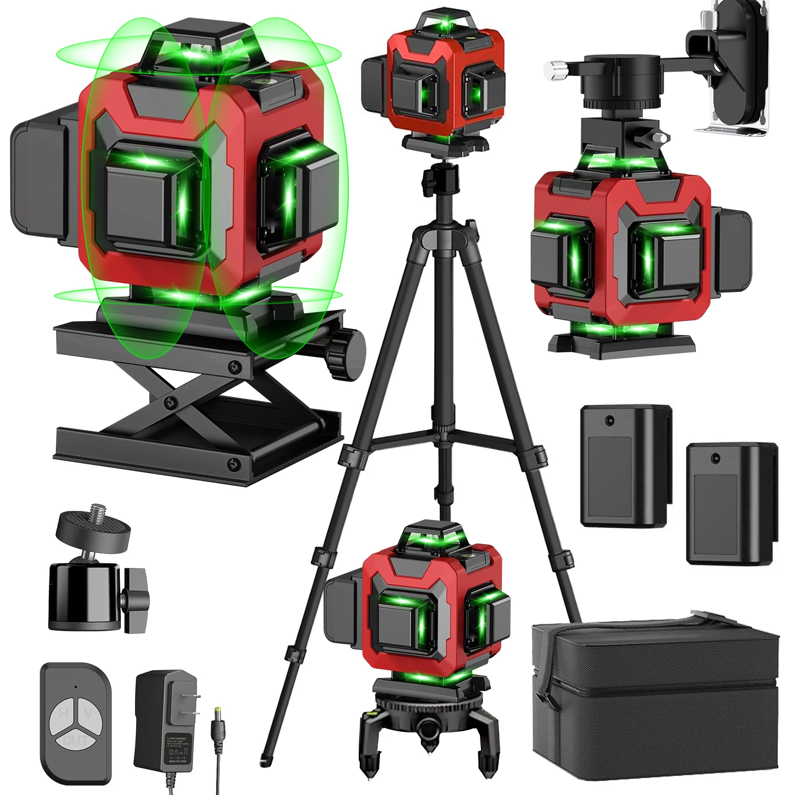 Professional Laser level 4D 16 Lines with 1.2M Tripod 360°Self-leveling Laser Levels Green Beam Line leveler Tool