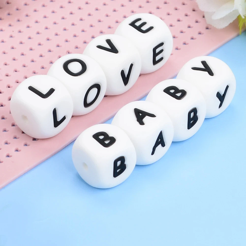 LOFCA 40PCS/Lot Alphabet 12mm Food Grade Letter Silicone Beads Baby Bead Pacifier Chain BPA Free for Name Make DIY Necklace