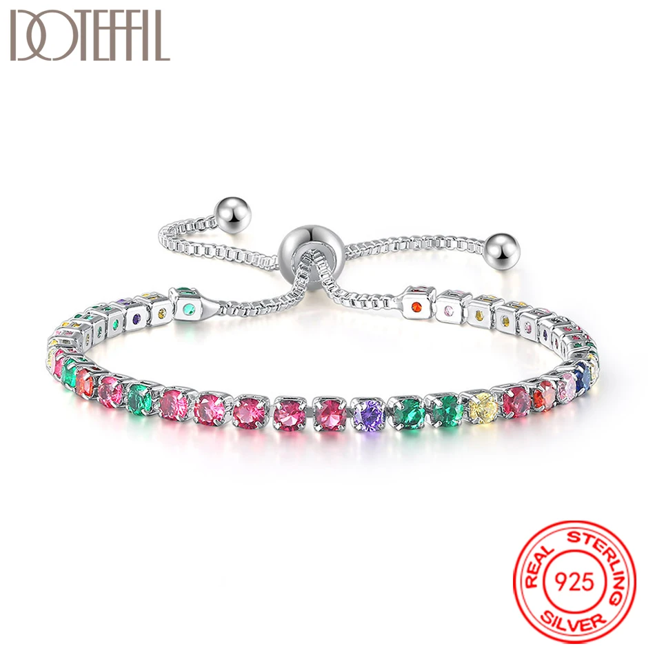 DOTEFFIL Luxury Tennis Bracelet Classic Shiny Exquisite Couple Bracelet Jewelry Anniversary Gifts Silver/Gold/Rose Gold