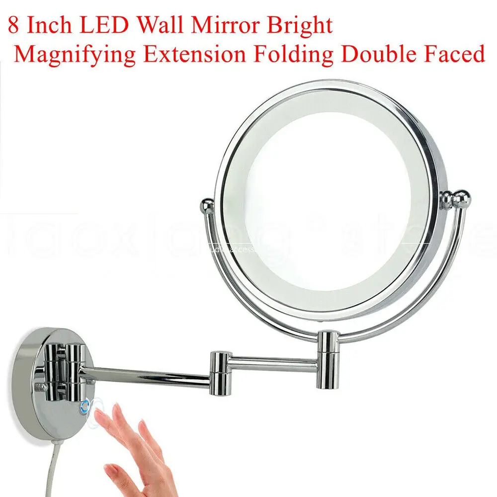 8 Inch LED Wall Mirror Bright Magnifying Extension Folding Double Faced