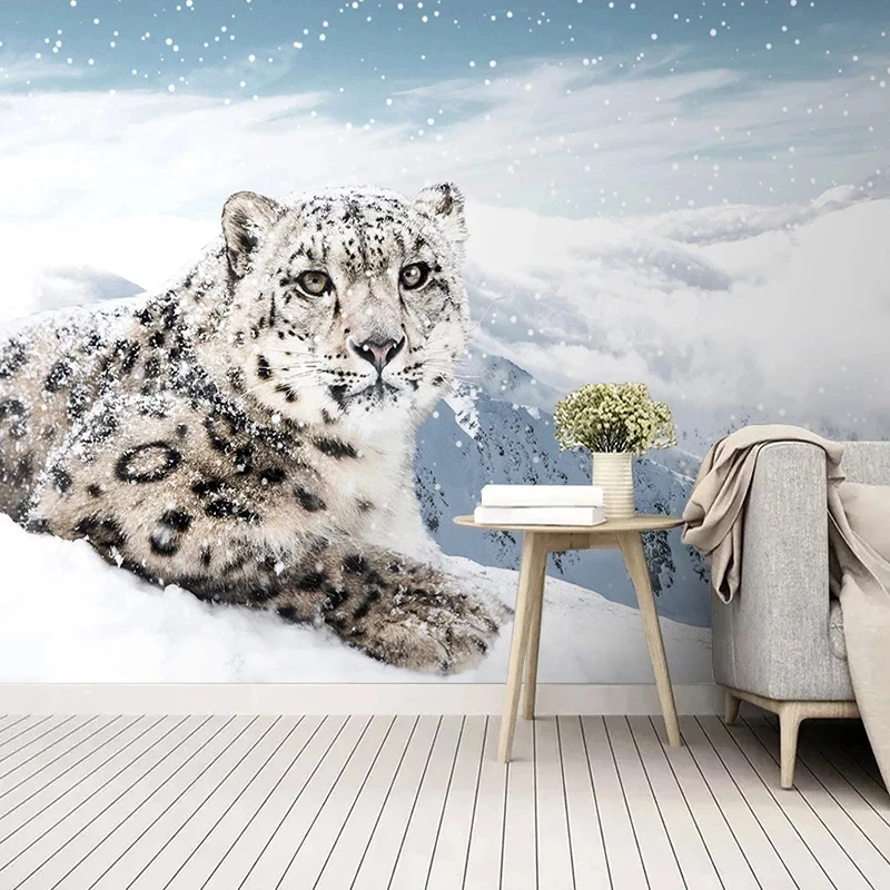 Custom 3D Poster Wallpaper Animal Leopard Snow Mountain Bedroom Mural Living room sofa TV background wall restaurant Hotel study