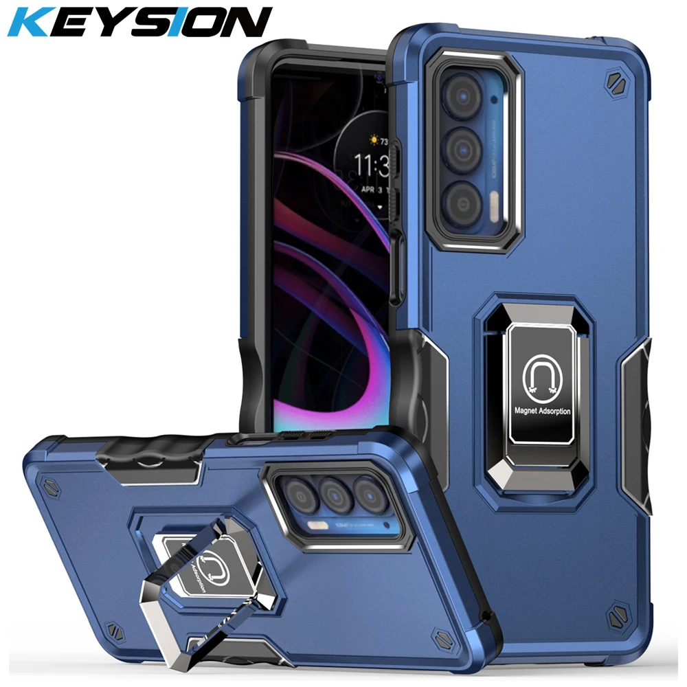 KEYSION Shockproof Armor Case for Motorola Edge 2021 Edge X30 Pro 20 Lite Ring Stand Phone Back Cover for Motorola edge+ 2022