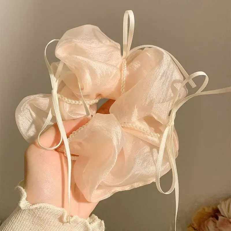 Атласная повязка на голову с синей бабочкой и жемчугом и резинкой для волос для девочек, аксессуары для волос, милый хвост, булочка, прическа, укладка