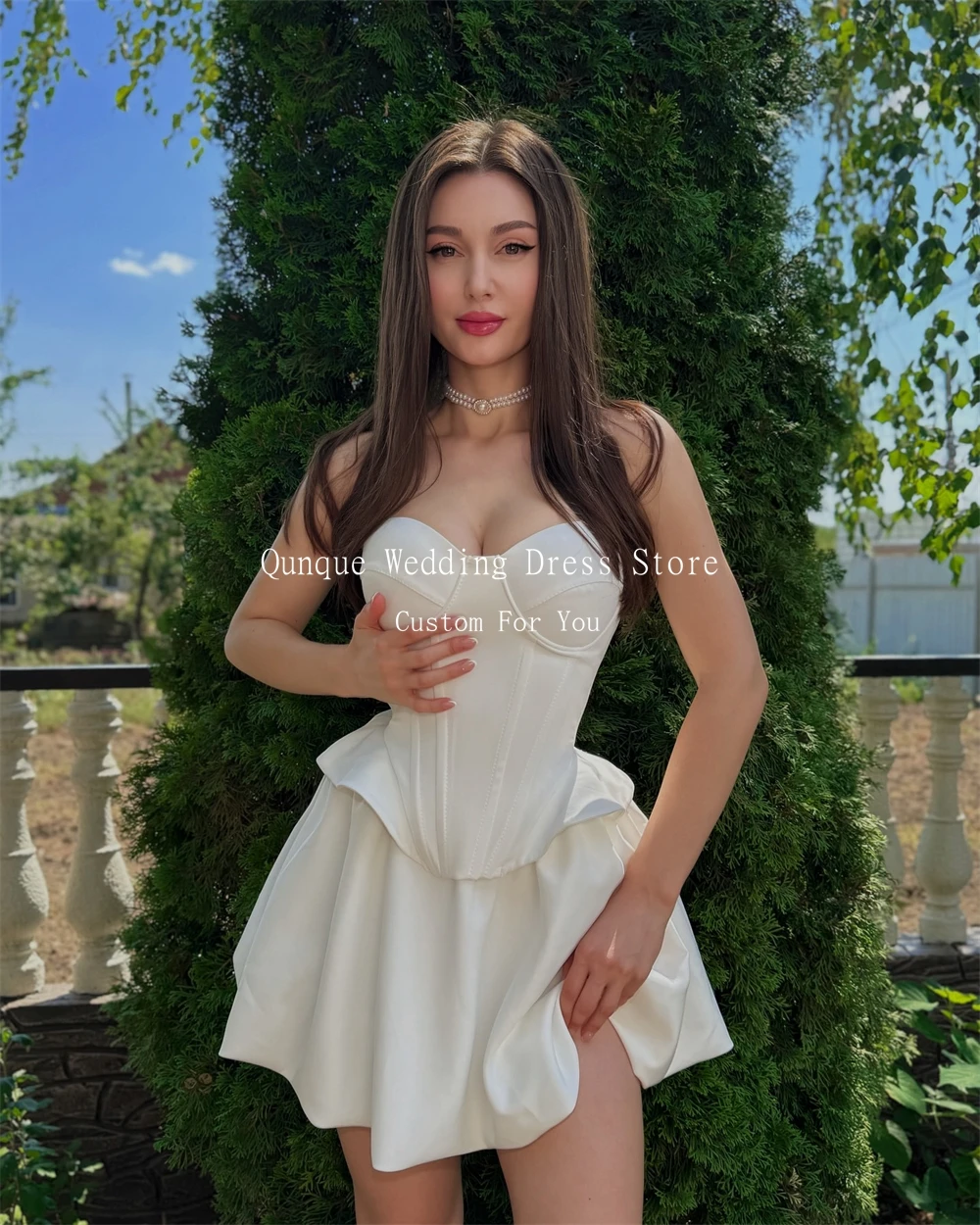 فستان زفاف قصير من Qunque للنساء على شكل قلب صغير على شكل حرف A فساتين أعياد الميلاد رداء حفلات فيستدوس دي فييستا أنيقة مخصصة