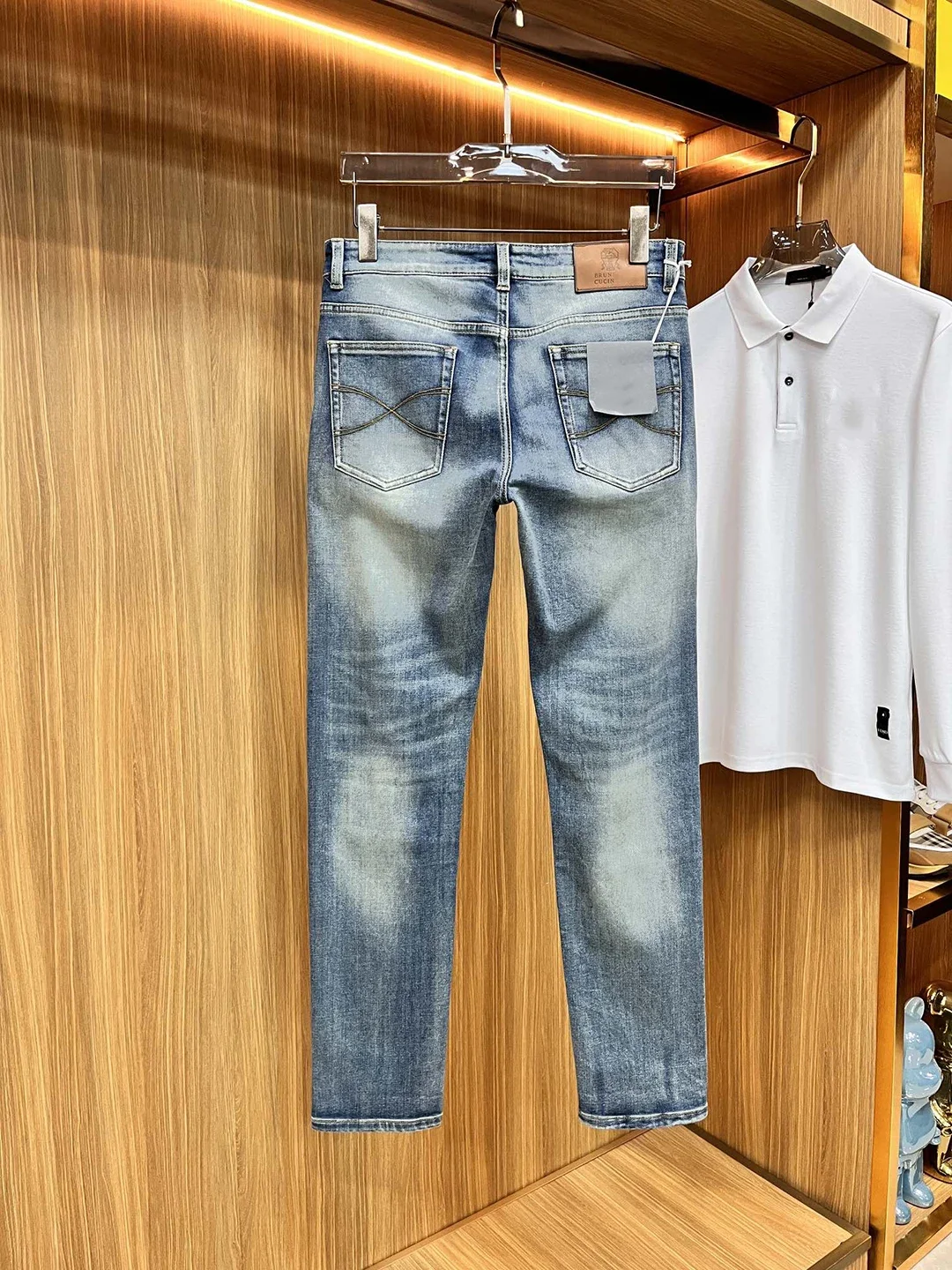 BLLIYOSS celana Jeans kasual klasik mewah ringan pria 2024 FW celana kaki lurus mode baru celana Jeans elastis halus bordir uang tua