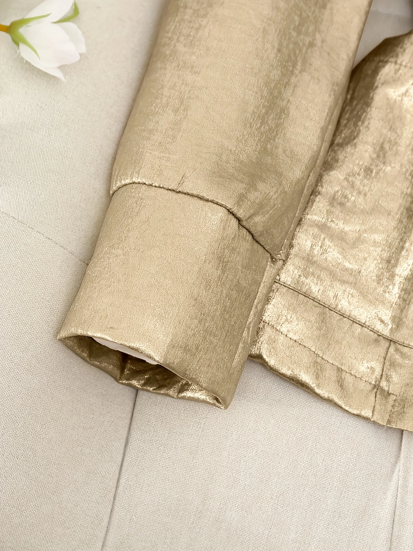 بدلة نسائية ذات طية صدر السترة المعدنية وجيب بزر واحد وسترة أنيقة وبنطلون مستقيم، مناسبة للتنقل والمكتب والتجميع #5