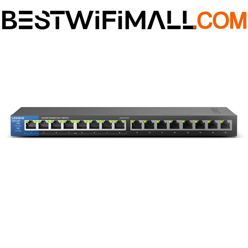 

LINKSYS LGS116P 16-Port PoE+ Switch Business Desktop Gigabit Wired Connection Speed Up To 1,000 Mbps 16 Gigabit Ethernet