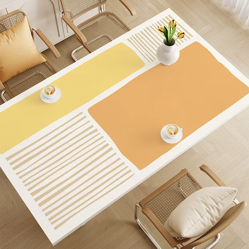 

Cream Style Tablecloth Waterproof Oil-proof Table Mat No-wash Anti-scald Tablecloth Color Block Line Art Table Mats 식탁보 Скатерть