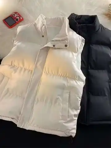 남성용 겨울 재킷 조끼 따뜻한 면 다운 슬리브리스 작업복 스타일 패션 브랜드 순색 스탠드 칼라 특별 와이드 핏