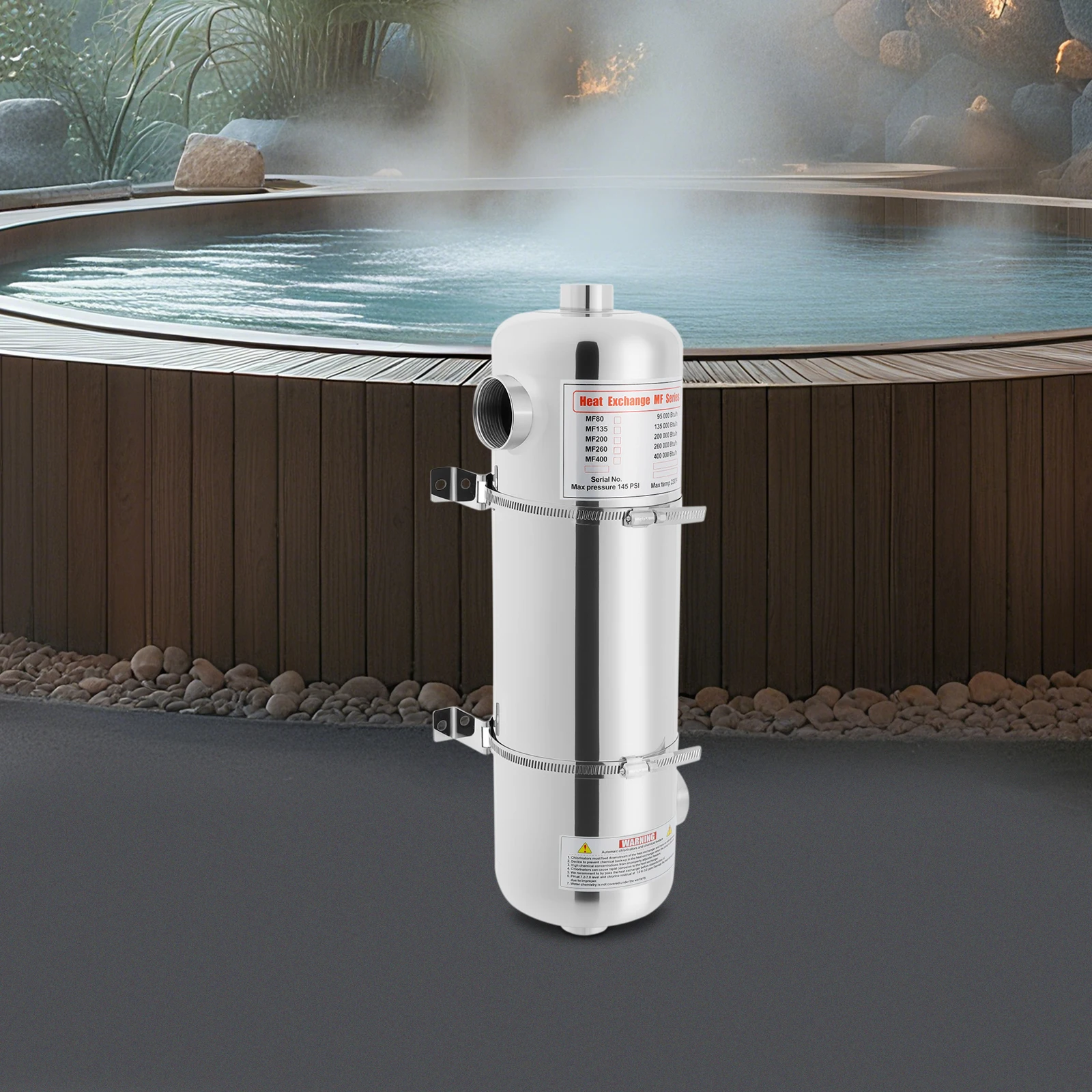 Schwimmbad-Wärmetauscher 60kW 200K Btu/H Edelstahl SS304 30L Durchflussrate Poolheizung mit Umkehranschluss-Design für Pool/Spa/Whirlpool-Heizung