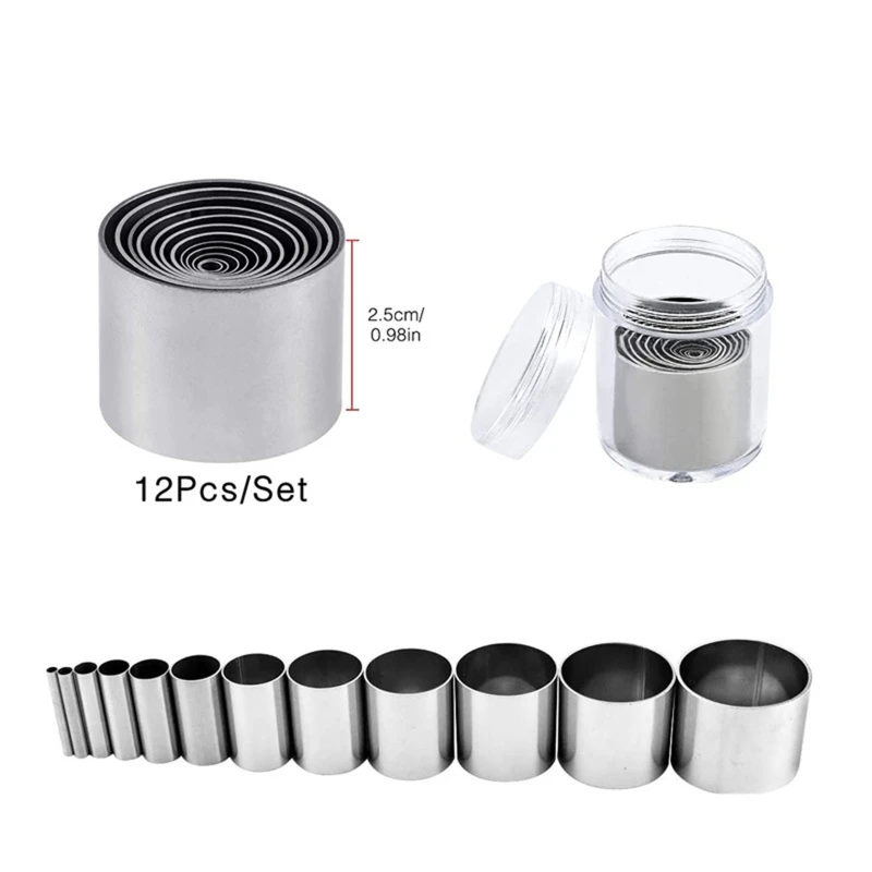 12Pcs Hole Hollow Punch Cutter Set with Storage Case Stainless Steel Round Circle Ring Clay Cutters Ceramics Baking Tool