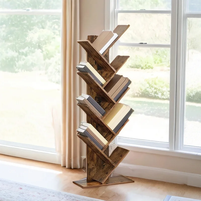 Bookcase Tree, 9-Tier Bookcase, Large Bookcase, Space-Saving Corner Shelving Unit, Book Tree, Holds Books, CDs, and Games