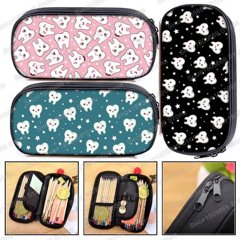 Bolsa de lápices con hilo dental de dibujos animados para mujer, estuche de cosméticos, bolso de mano pequeño, caja de lápices para niños, bolsa de papelería para niños