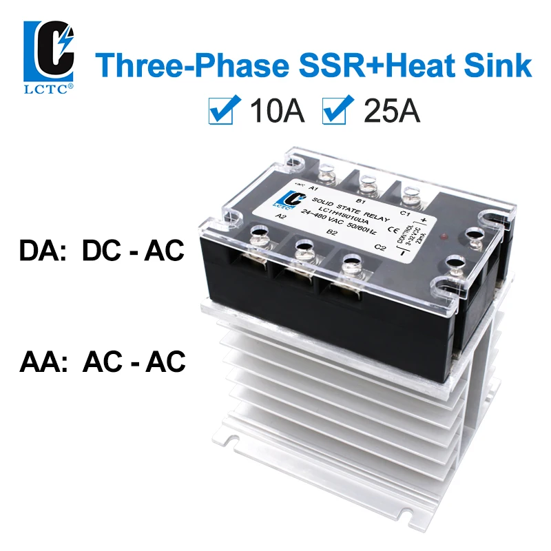 LCTC Three Phase Solid State Relay With Radiator 3-32VDC 24-480VAC 10A 25 Turn Off On The Radiator 3-phase SSR DC TO AC AC TO AC