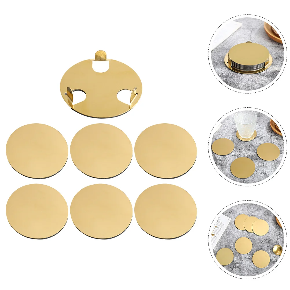 

6pcs Gold Stainless Steel Coasters Round Drink Pad Tabletop For Coffee Tea Cup Insulated Mug Mat Bar Kitchen