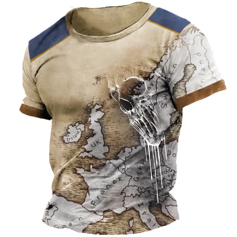 Homens e Mulheres Crânio Padrão 3D Imprimir T-Shirt, Streetwear extragrande, Roupa Casual, Moda, Novo, Plus Size, 4 Estações, S-7XL