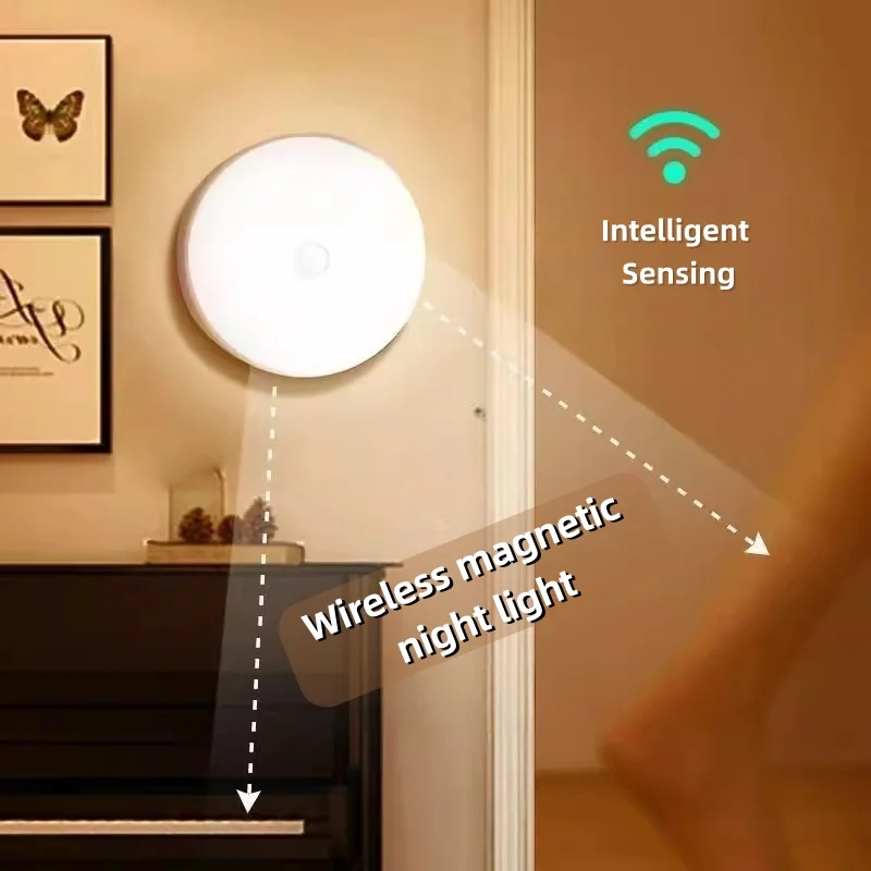 

Умный ночник с перезаряжаемым USB, автоматический смысл для прихожей, шкафа для спальни, прикроватная лампа с беспроводным магнитным креплением