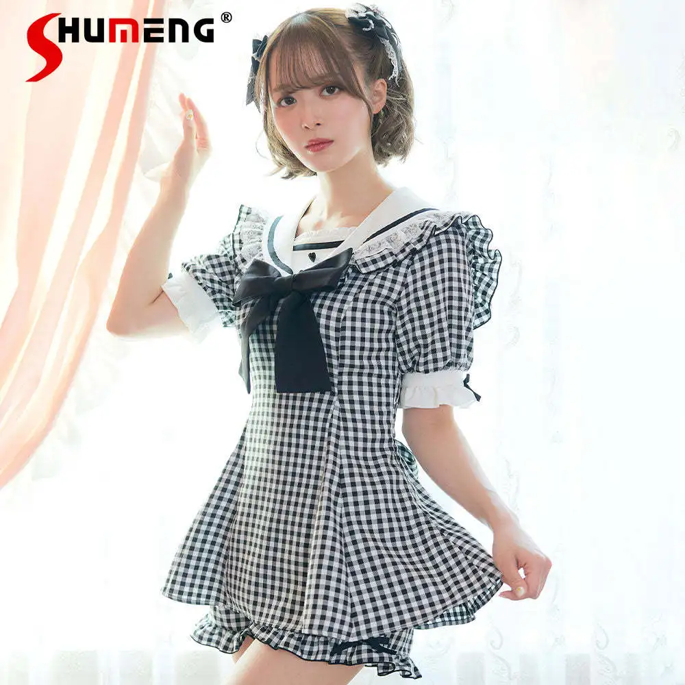 

Lady Casual Set Summer Japanese Style Sweet Set Pants Bow Short-Sleeved Top and ShortSlis Set Fashion Two-Piece Set for Women