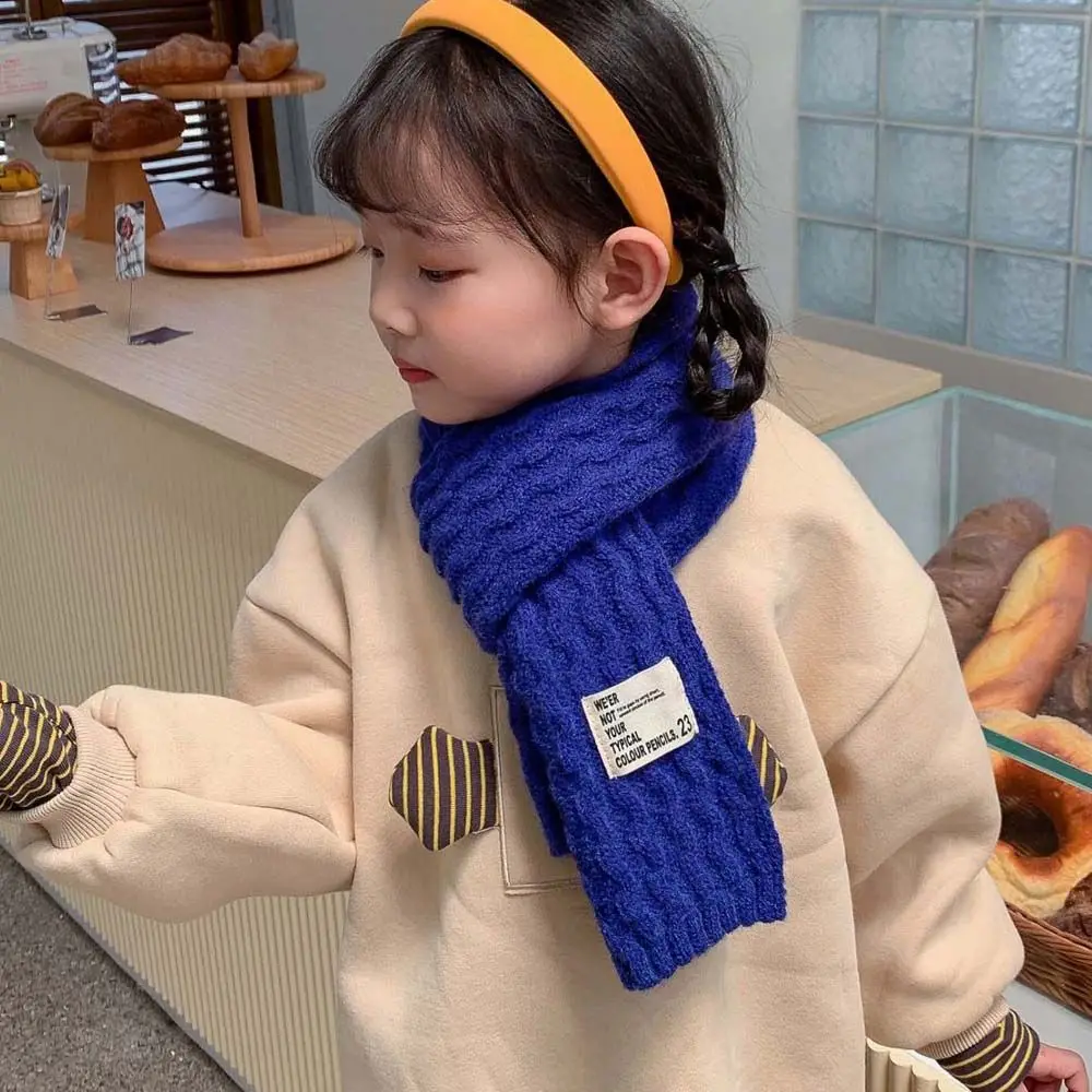 

Girls Winter Outdoor Knitting Solid Labelled Scarf Children Scarf Scarves Neck Warmers