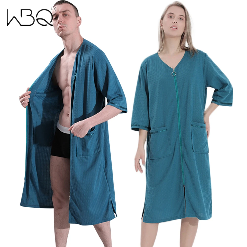 Men Women Robe Zip up Robe Summer Loose Nightgowns Spa Bathrobe V-neck Soft Sleepshirt Loungewear Robes Sleepwear Large Size