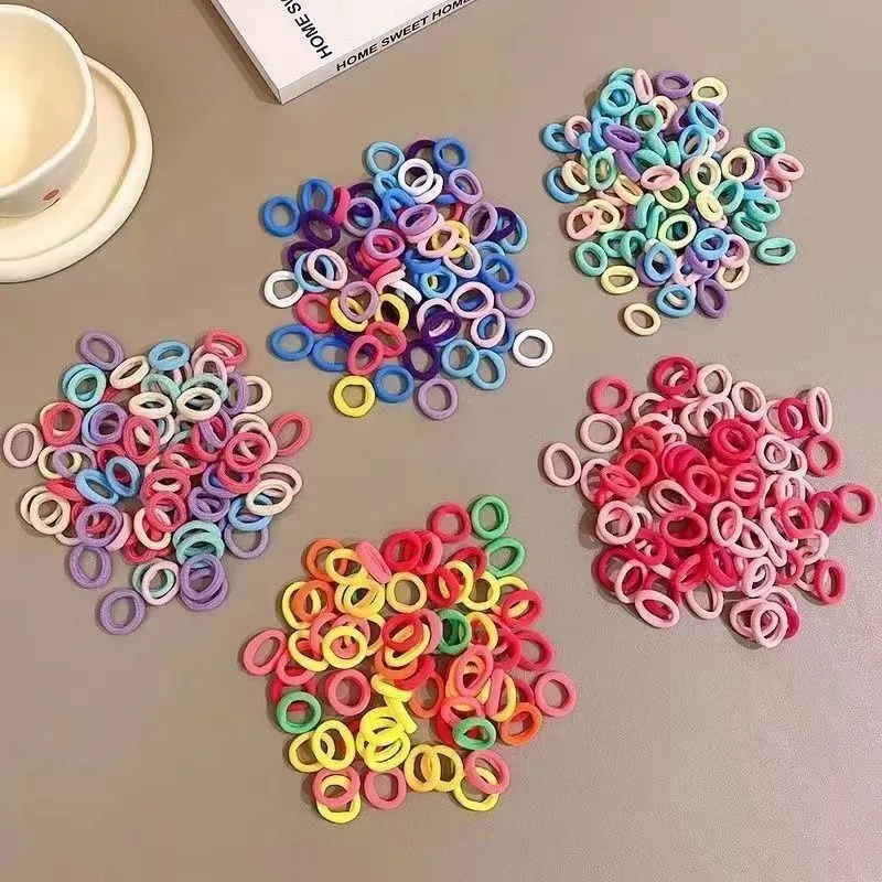 100 Stück/Set Bunte Nylon-Haargummis für Mädchen, Pferdeschwanzhalter, Haarbänder, Gummibänder, Haarringe, Kinder-Haaraccessoires – Detail 2