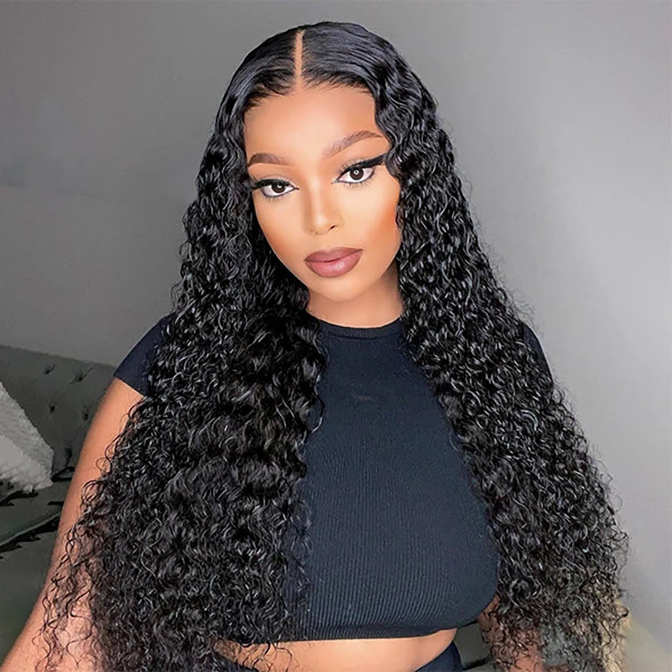 Remy Forte 180% Density Deep Wave V Part Wig Human Hair Full Machine Made Wig Natural Black Deep Curly U Part Wig Human Hair