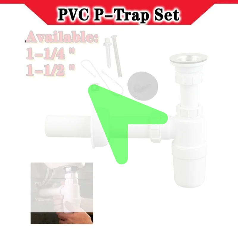 

New Kitchen Sink PVC P-Trap Set For Lavatory Kitchen Sink Heavy Duty Anti-Clog Drain Trap