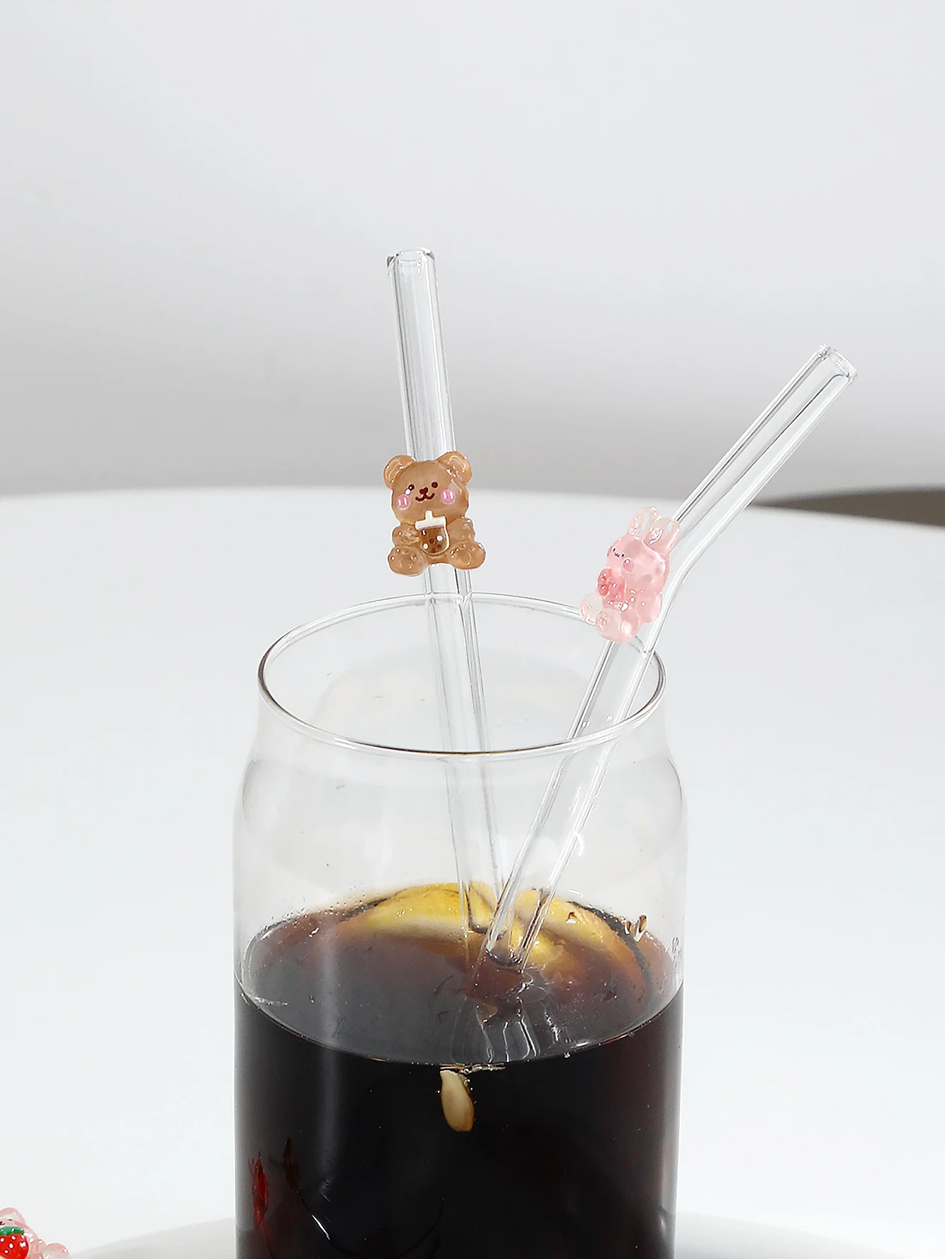 4/6PCS Cartoon Rabbit/bear Glass Straw, Transparent Bendable Drinkware for Smoothie & Cocktail, Reusable Party Supply. - view 5