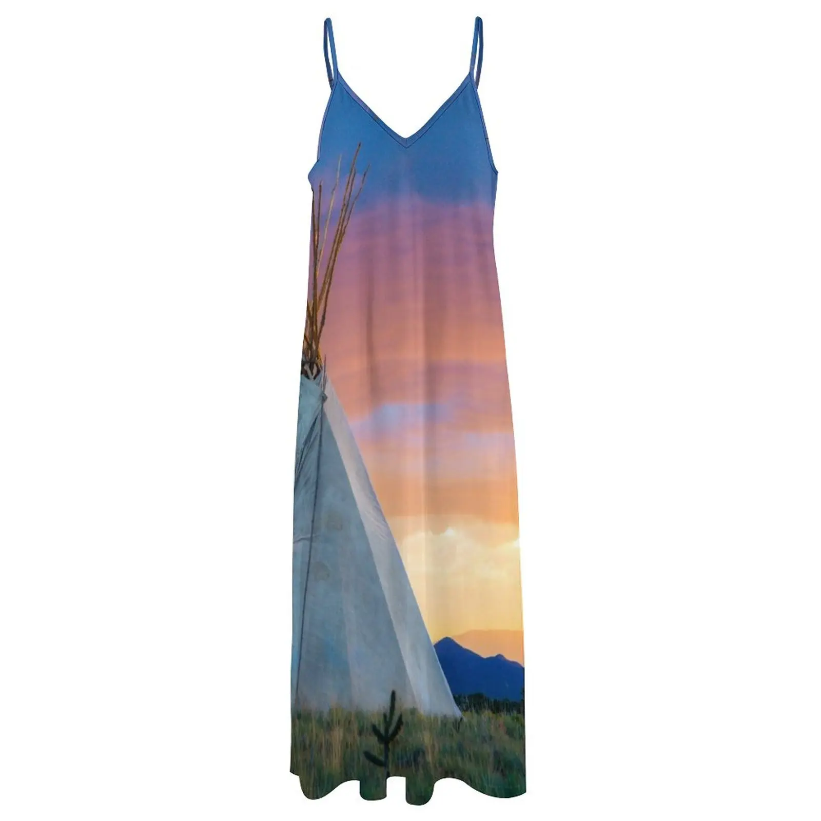 Vestido sin mangas de dual-teepees con Southwest Sunset para mujer, vestidos de baile, vestidos de verano