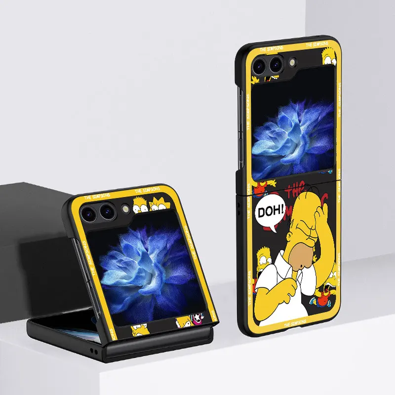 Homer Simpsons Happy Family For Samsung Galaxy Z Flip 5 4 5G Hard Z Flip5 Zflip4 Flip4 ZFlip3 Phone Case Black tpu Cover Fundas