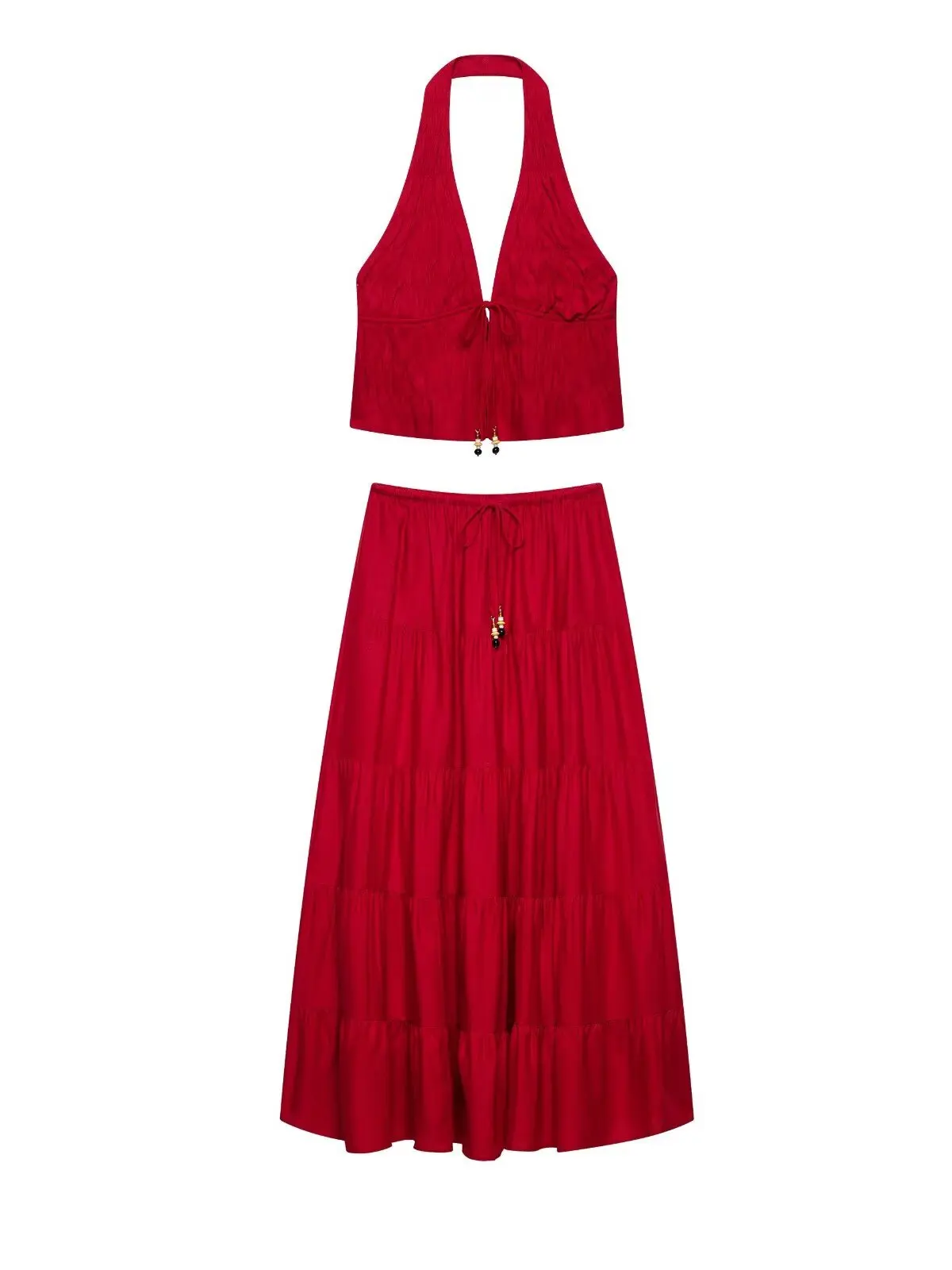 

2026 New Fashion Women's Short Top Neck Hanging Midi Skirt Pleated Design Cross-Border Style Summer Collection without Sleeves