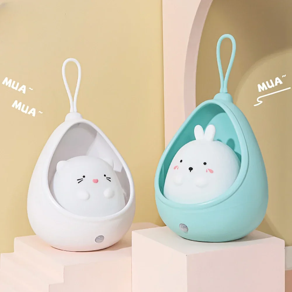 LED Night Light Sensor Control Cute Animal Human Induction Lamps for Children Kids Bedroom USB Rechargeable Silicone Wall Lights