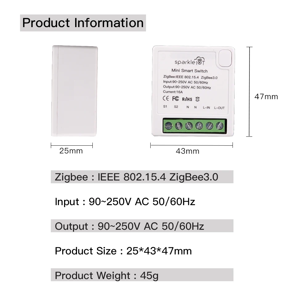 ZigBee Tuya Mini Smart Switch Supports 2 Way Control Standard Hub Required ZigBee3.0 Works With Alexa Google Home Alice