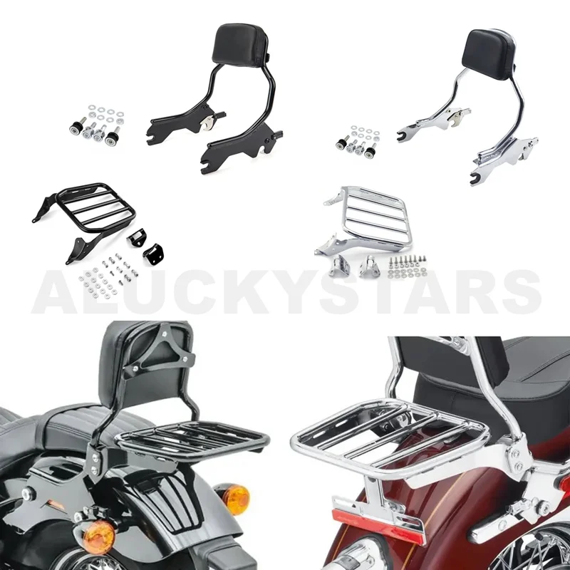 

Black Chrome Quick Disassembly Passenger Backrest Sissy Bar Luggage Rack For Harley Softail Fat Boy Breakout 18-24