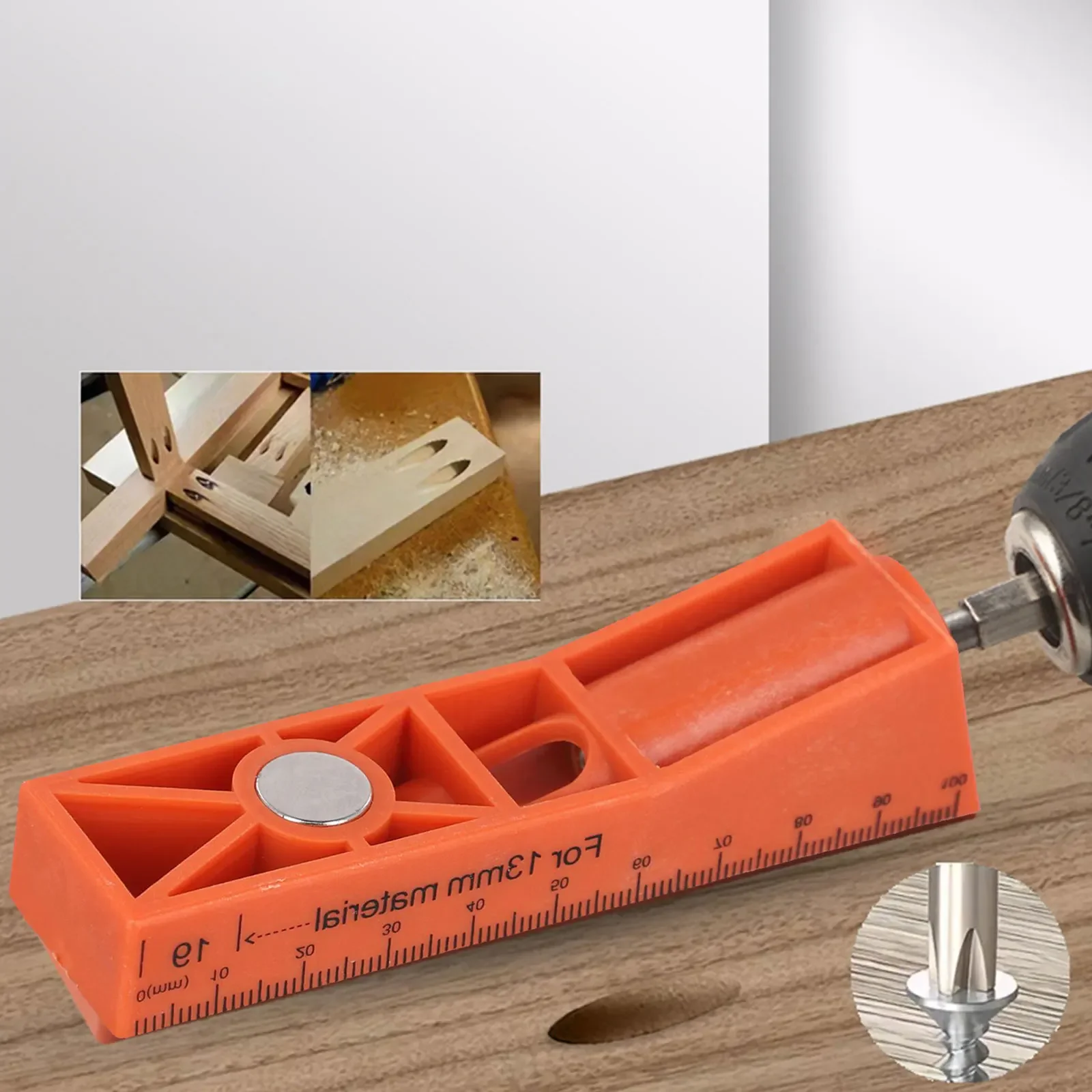 Orange 15 Degree Angle Drill Guide Set Nylon Pocket Hole Puncher Locator With Strong Magnet For Woodworking DIY Board Splicing T