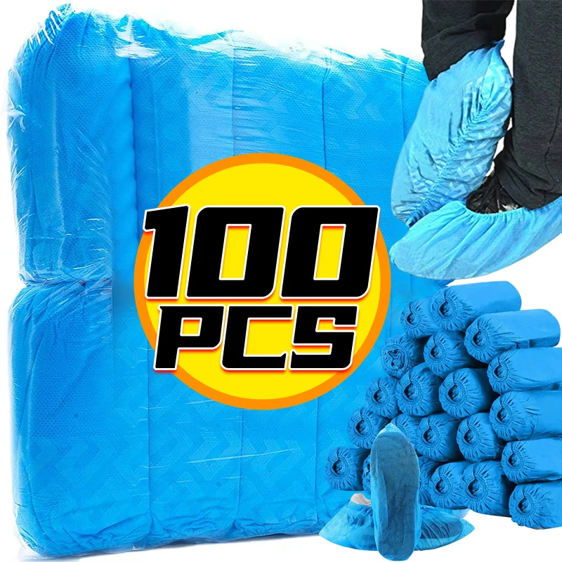 100 pçs capas de sapato descartáveis casa tecido não tecido sapatos capa de plástico à prova de lama anti-deslizamento botas capa de sapato viagem hotel
